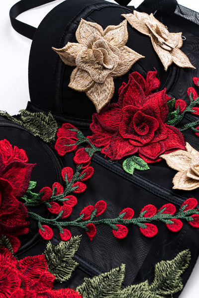 Élena - Bustier à fleurs brodées – en tulle transparent