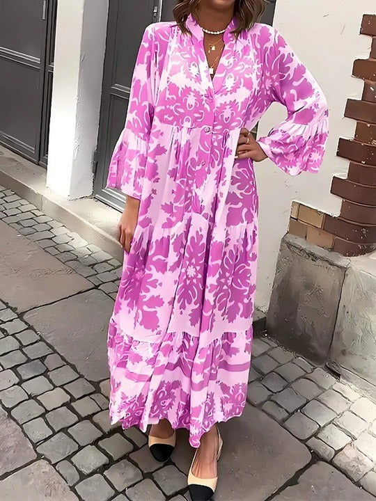 Avery – Robe Maxi à Décolleté en V et Manches 3/4 Séduisante