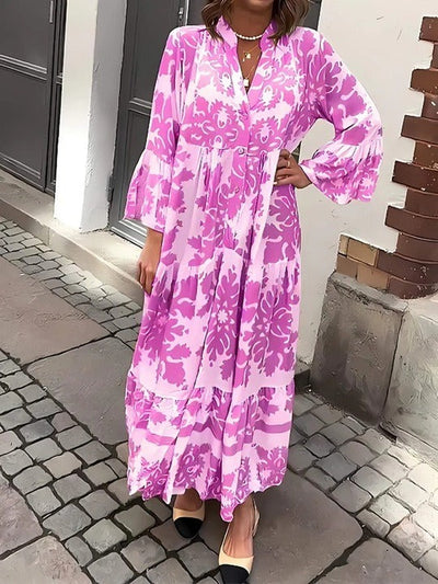 Avery – Robe Maxi à Décolleté en V et Manches 3/4 Séduisante