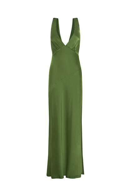 Nadia - Robe Longue Satinée à Dos Drapé