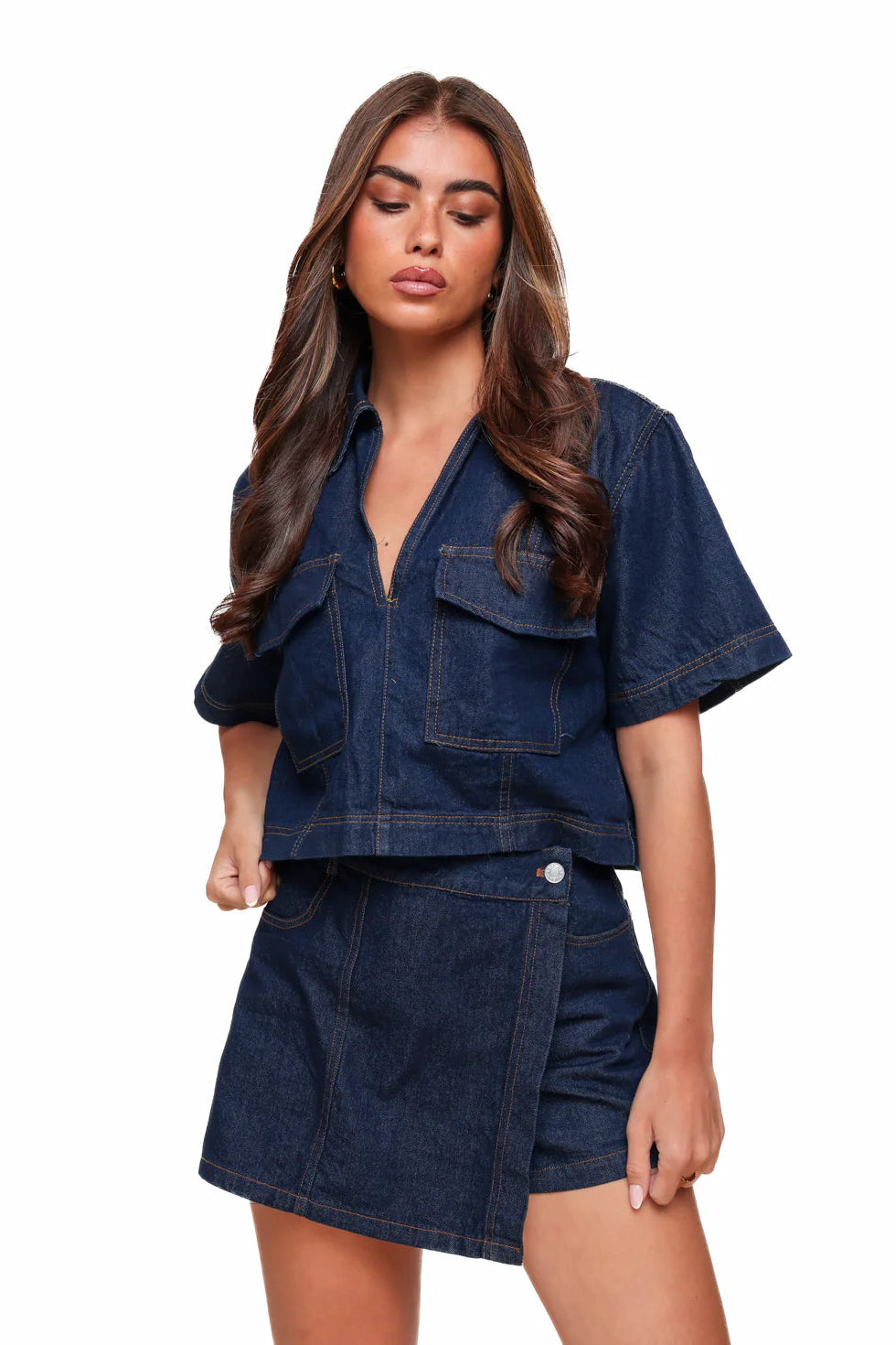 Océane – Ensemble en denim structuré à poches utilitaires