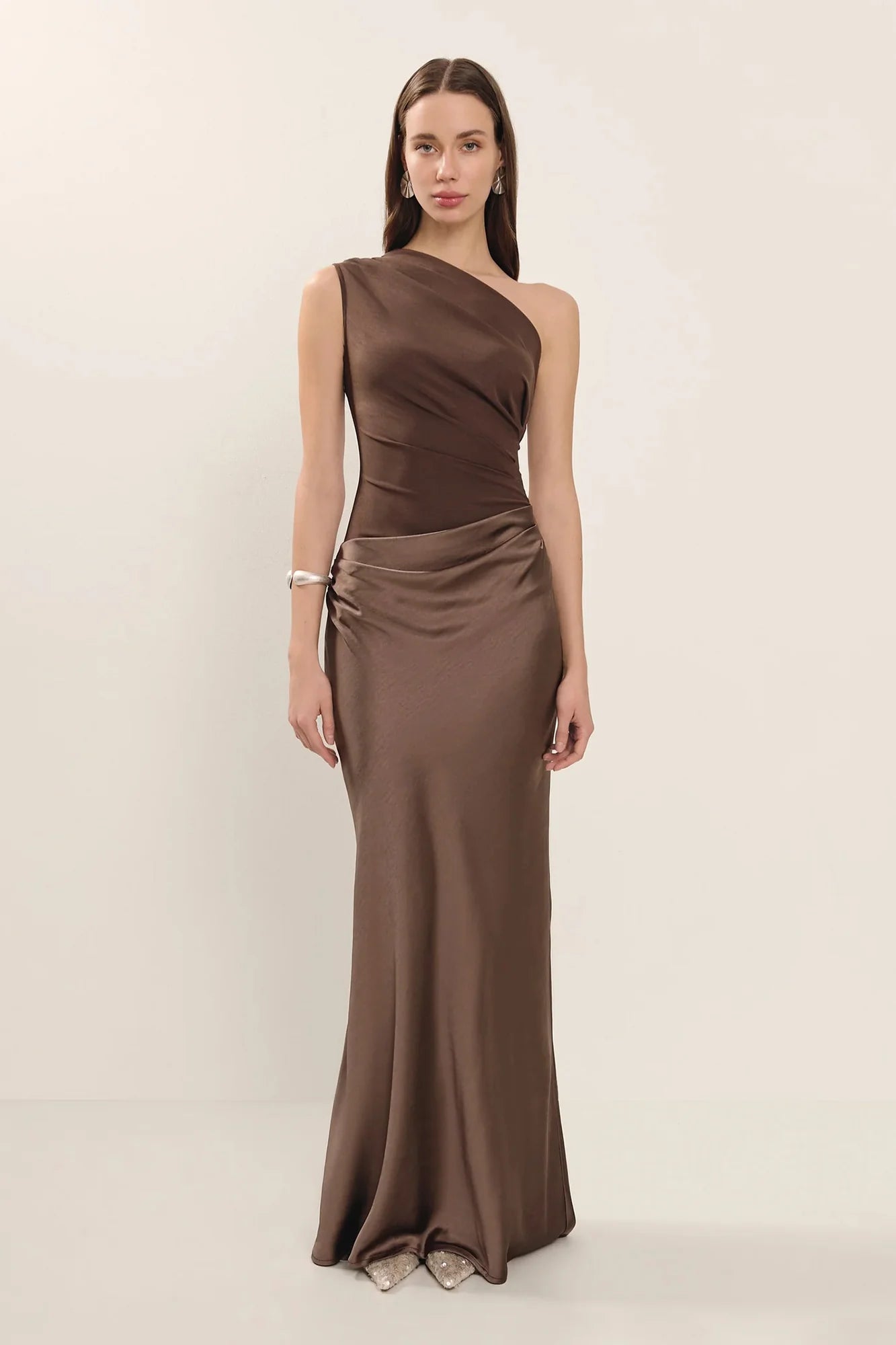 Ginette - Robe Longue Plissée à Une Épaule