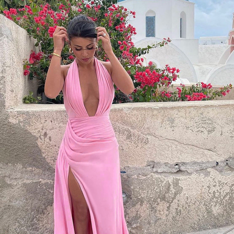 Antonia - Robe fendue dos nu à décolleté plongeant