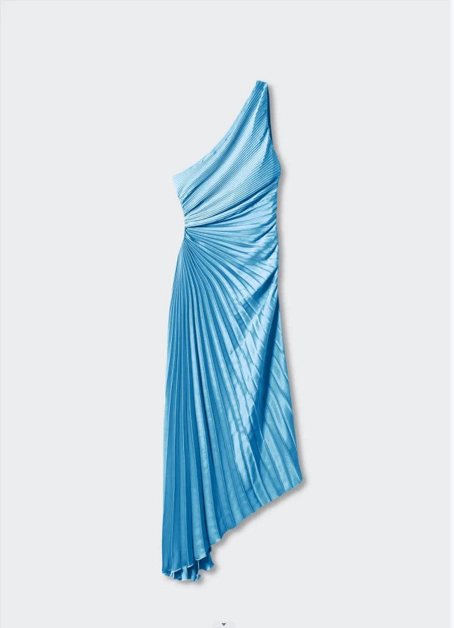 Sylviana – Robe Midi Plissée à Épaule Dénudée