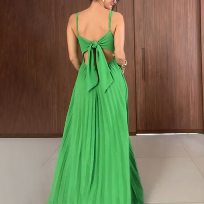 Kimberly - Robe longue plissée à fines bretelles