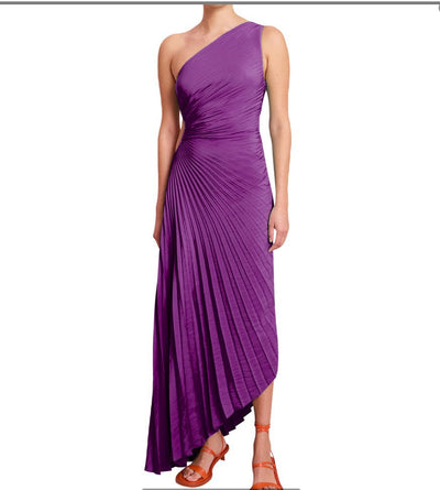 Sylviana – Robe Midi Plissée à Épaule Dénudée