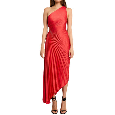 Sylviana – Robe Midi Plissée à Épaule Dénudée