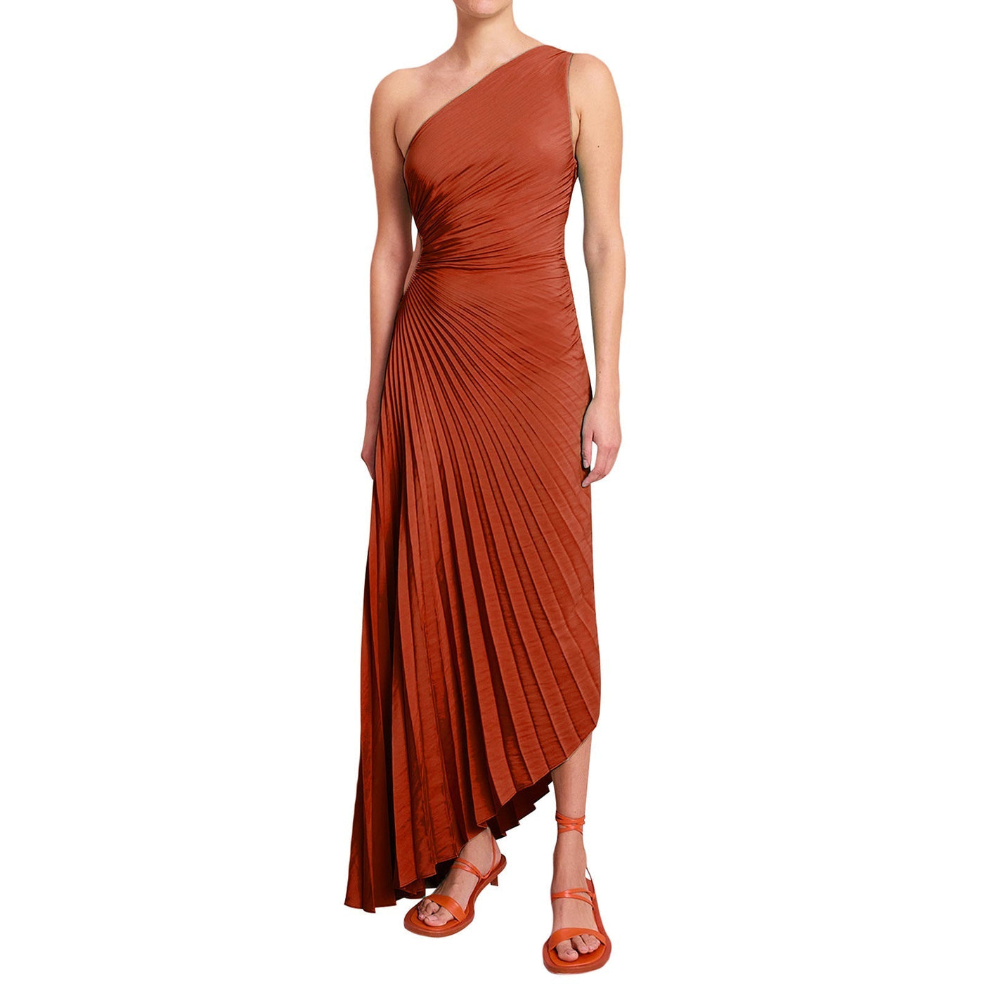 Sylviana – Robe Midi Plissée à Épaule Dénudée