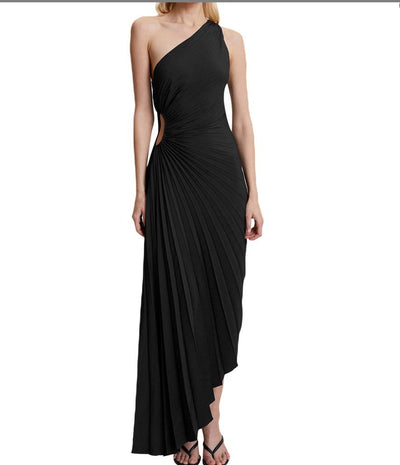 Sylviana – Robe Midi Plissée à Épaule Dénudée