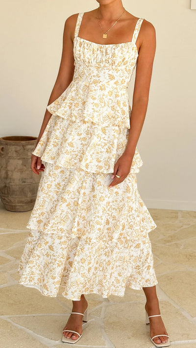 Isadora – Robe maxi fleurie en douceur pêche
