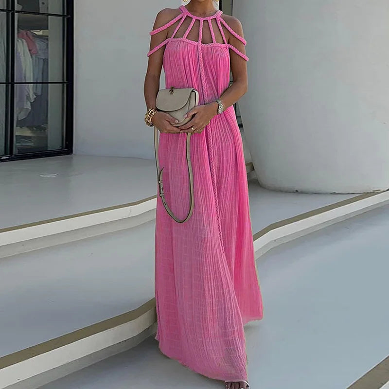 Lorine - Robe Maxi Drapée en Lin Tressé