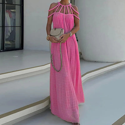 Lorine - Robe Maxi Drapée en Lin Tressé