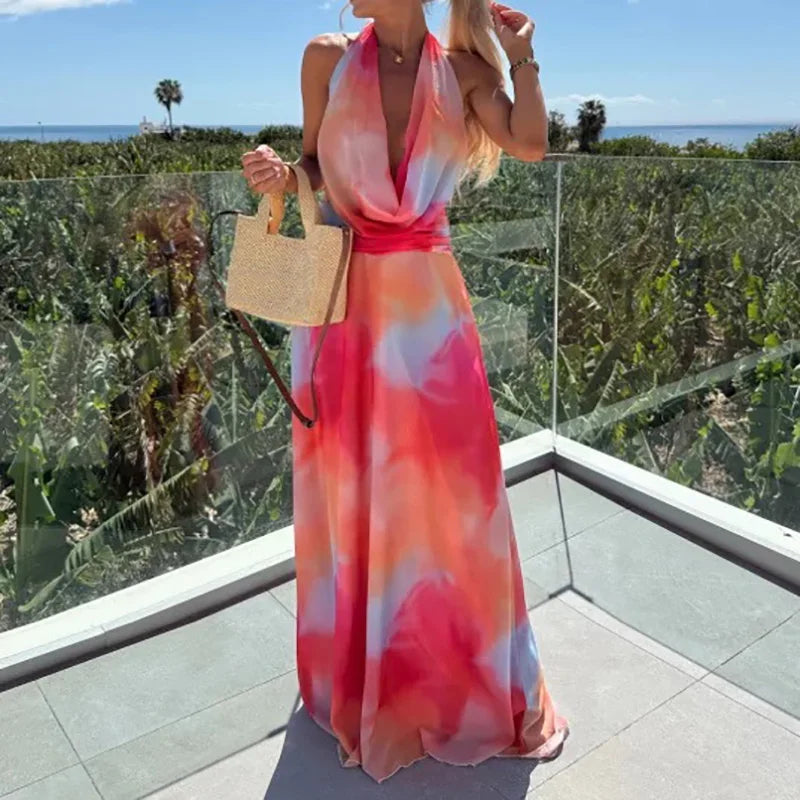 Liora - Robe Maxi Dos Nu à Lacets