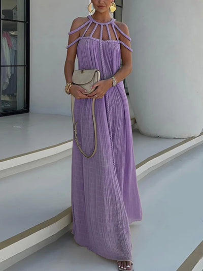 Lorine - Robe Maxi Drapée en Lin Tressé