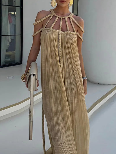 Lorine - Robe Maxi Drapée en Lin Tressé