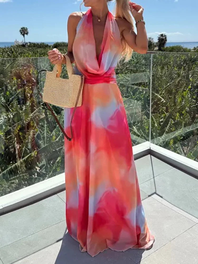 Liora - Robe Maxi Dos Nu à Lacets