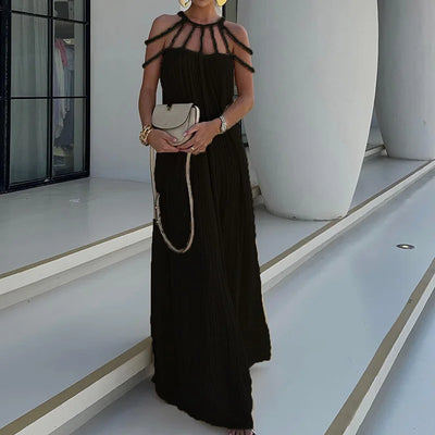 Lorine - Robe Maxi Drapée en Lin Tressé