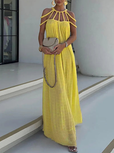 Lorine - Robe Maxi Drapée en Lin Tressé