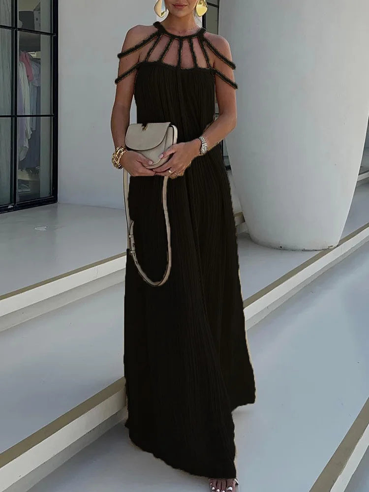 Lorine - Robe Maxi Drapée en Lin Tressé