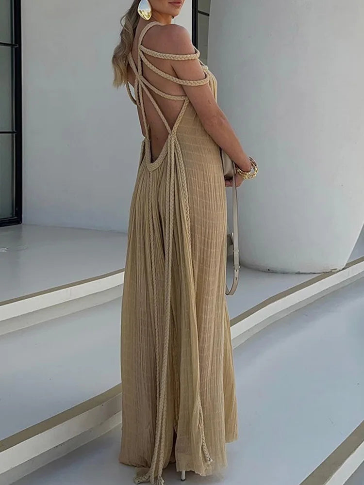 Lorine - Robe Maxi Drapée en Lin Tressé