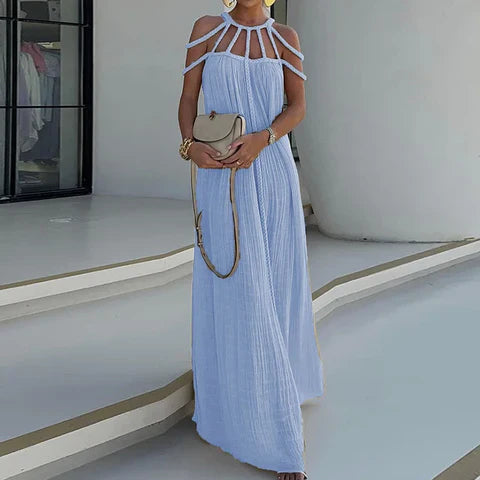 Lorine - Robe Maxi Drapée en Lin Tressé