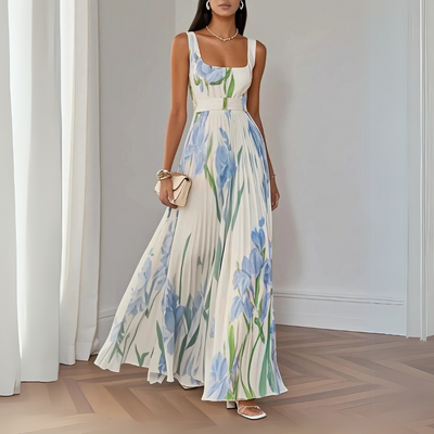 Nancy – Robe longue plissée à fleurs au style raffiné pour femme