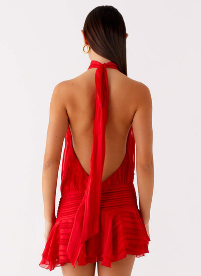 Roselyn – Robe courte en chiffon à taille perlée