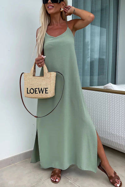 Myriam - Robe Maxi Unie Dos Nu à Bretelles
