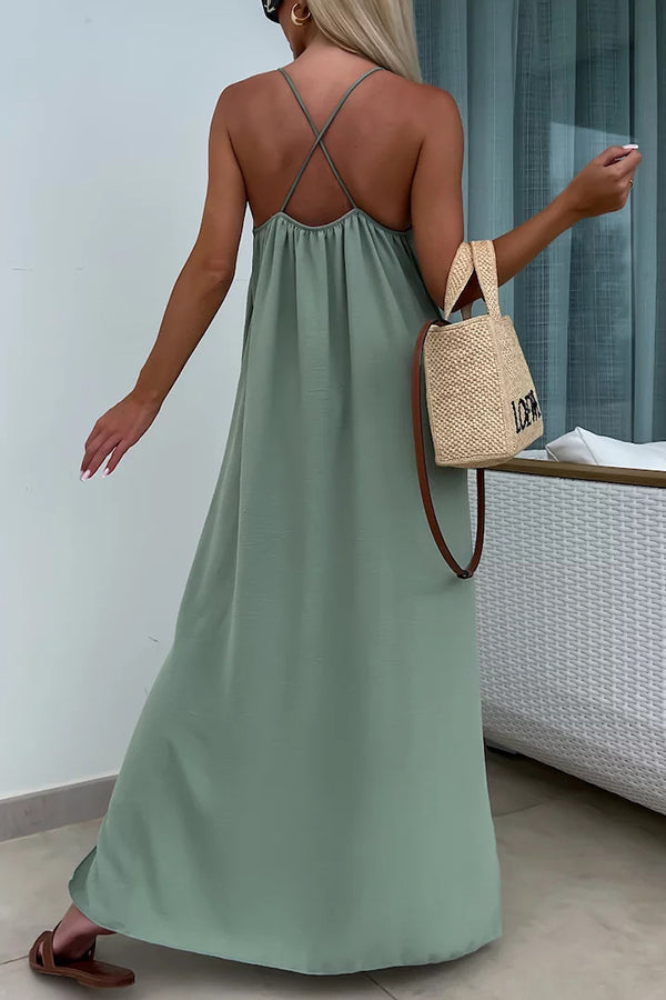 Myriam - Robe Maxi Unie Dos Nu à Bretelles