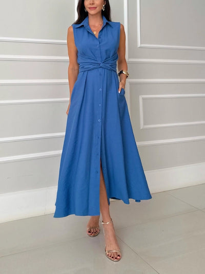 Eve - Robe chemise longue sans manches à taille ceinturée