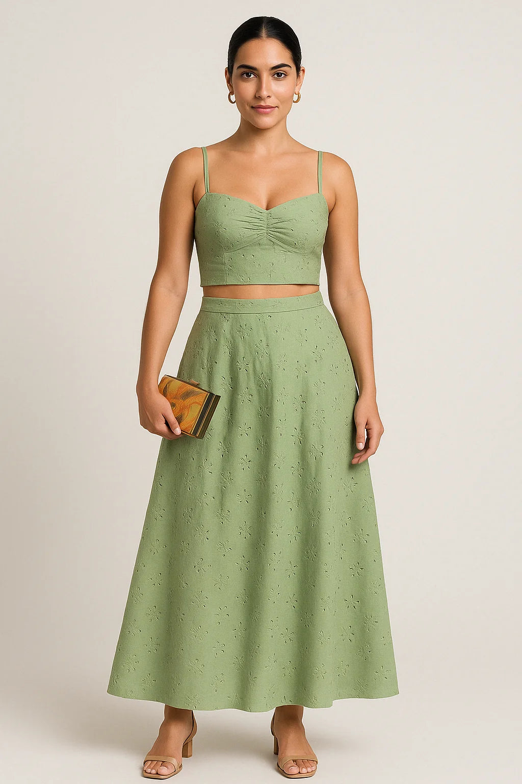 Sofia - Ensemble brodé crop top & jupe longue fluide