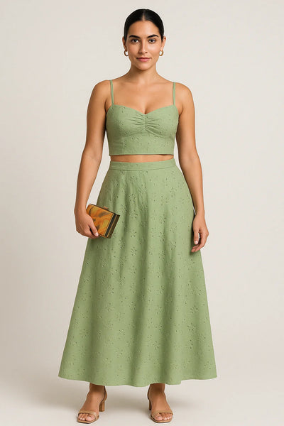 Sofia - Ensemble brodé crop top & jupe longue fluide