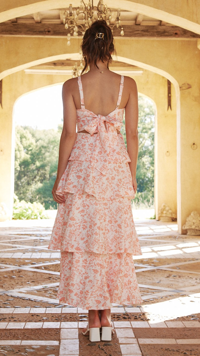 Isadora – Robe maxi fleurie en douceur pêche