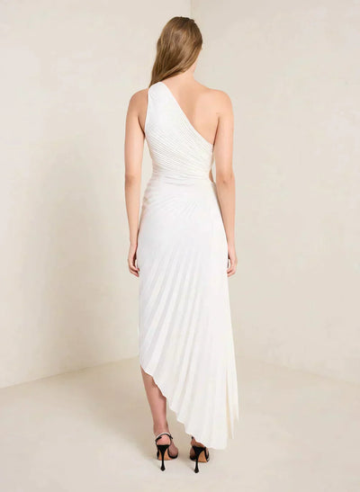 Sylviana – Robe Midi Plissée à Épaule Dénudée