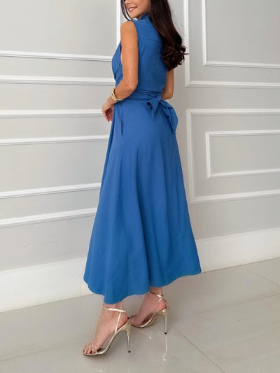 Eve - Robe chemise longue sans manches à taille ceinturée