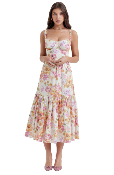 Elia – Robe Corset d'Été à Fleurs en Coton Stretch