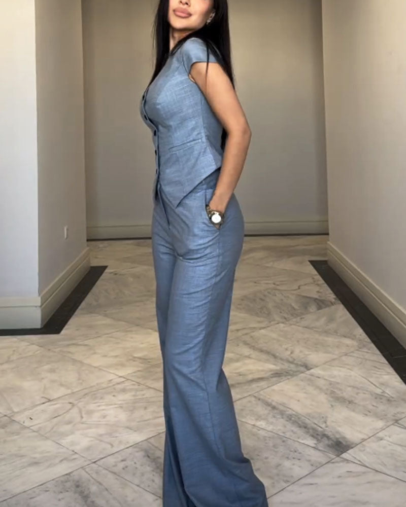 Julie – Ensemble Haut Décolleté en V et Pantalon Assorti