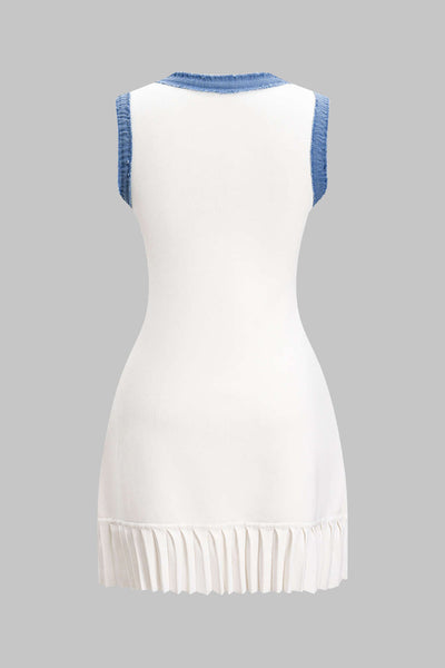 Amélie - Robe Pull Sans Manches Patchwork en Tricot Métallisé