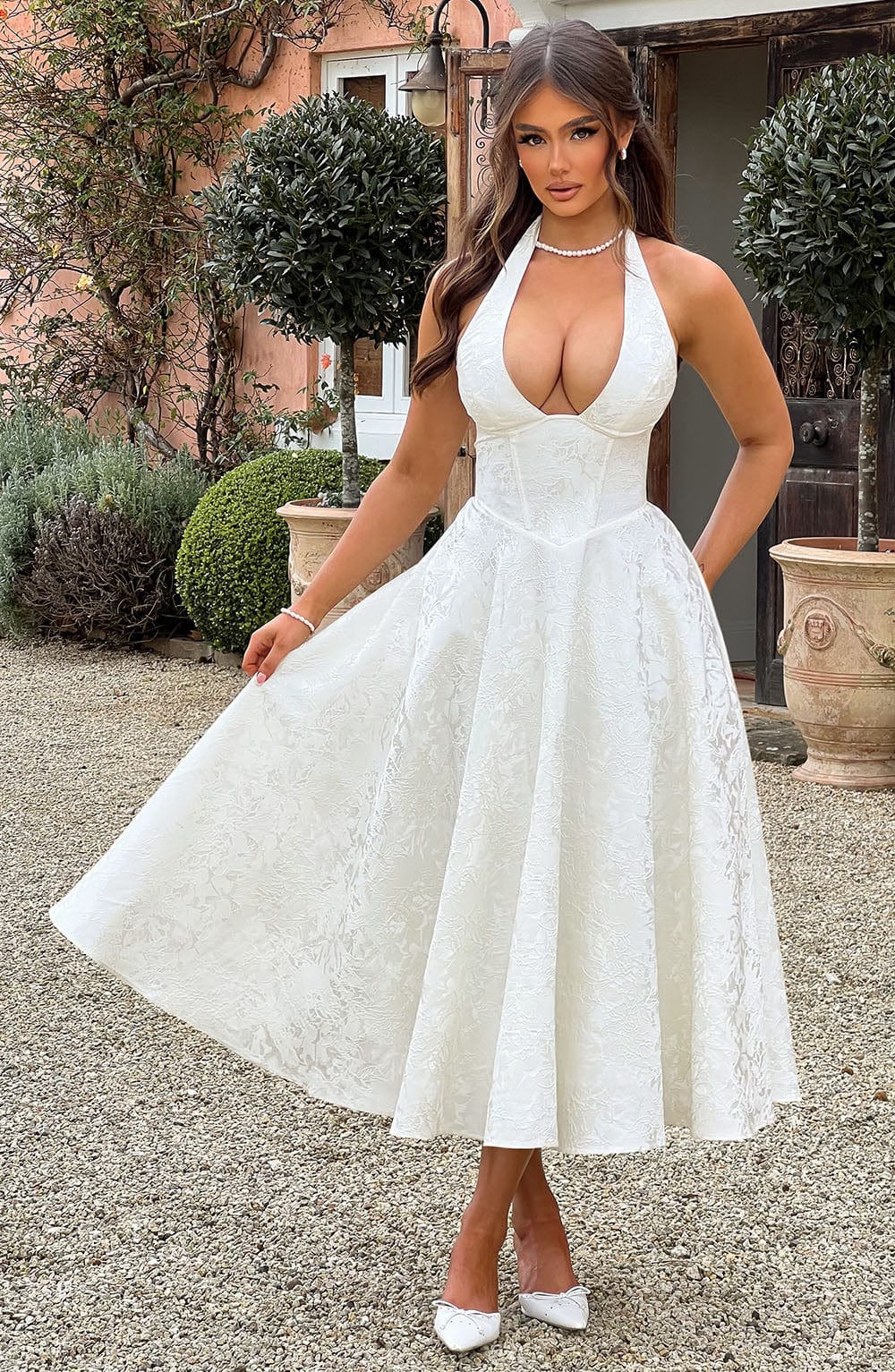 Esmeralda - Robe midi sans manches à col licou