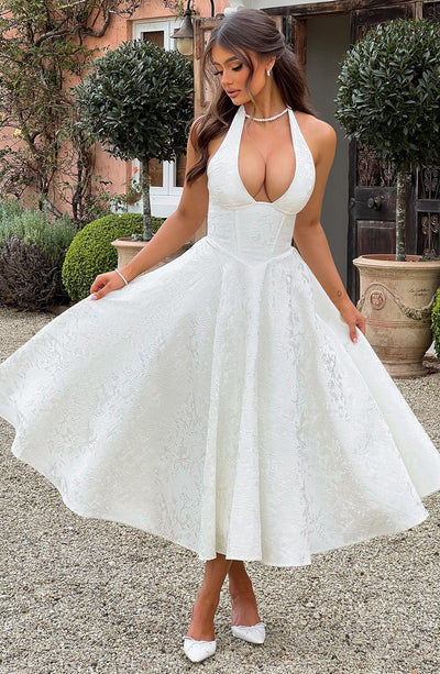 Esmeralda - Robe midi sans manches à col licou