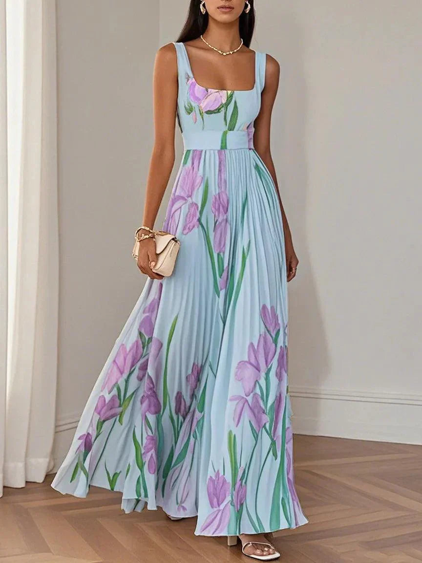 Nancy – Robe longue plissée à fleurs au style raffiné pour femme