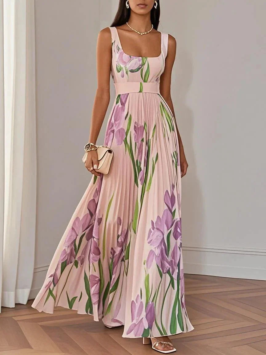 Nancy – Robe longue plissée à fleurs au style raffiné pour femme