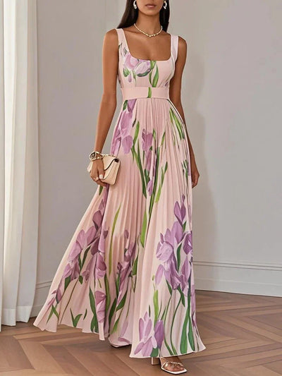 Nancy – Robe longue plissée à fleurs au style raffiné pour femme