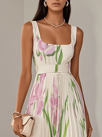 Nancy – Robe longue plissée à fleurs au style raffiné pour femme