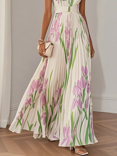 Nancy – Robe longue plissée à fleurs au style raffiné pour femme