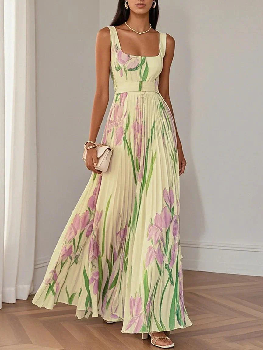 Nancy – Robe longue plissée à fleurs au style raffiné pour femme