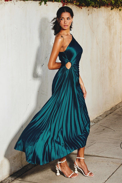 Sylviana – Robe Midi Plissée à Épaule Dénudée