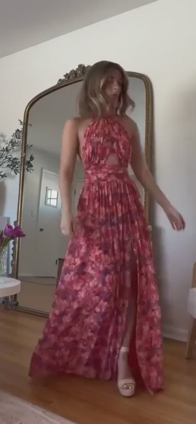 Isa Luna – Robe longue dos nu à imprimé fleuri