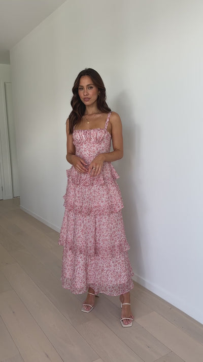 Isadora – Robe maxi fleurie en douceur pêche