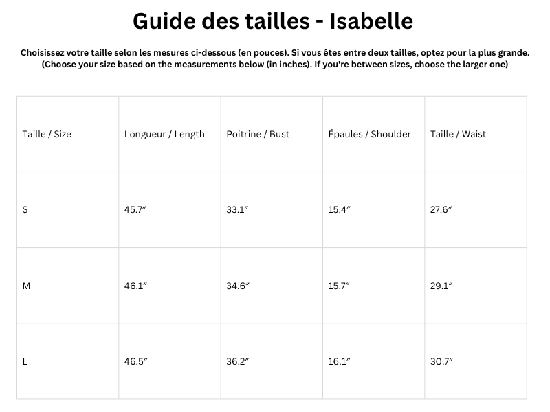 Guide des tailles